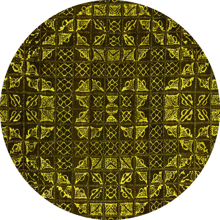 Round Machine Washable Abstract Yellow Modern Rug, wshabs4506yw