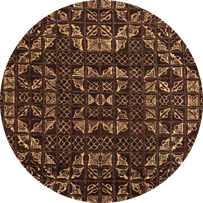 Round Machine Washable Abstract Orange Modern Area Rugs, wshabs4506org