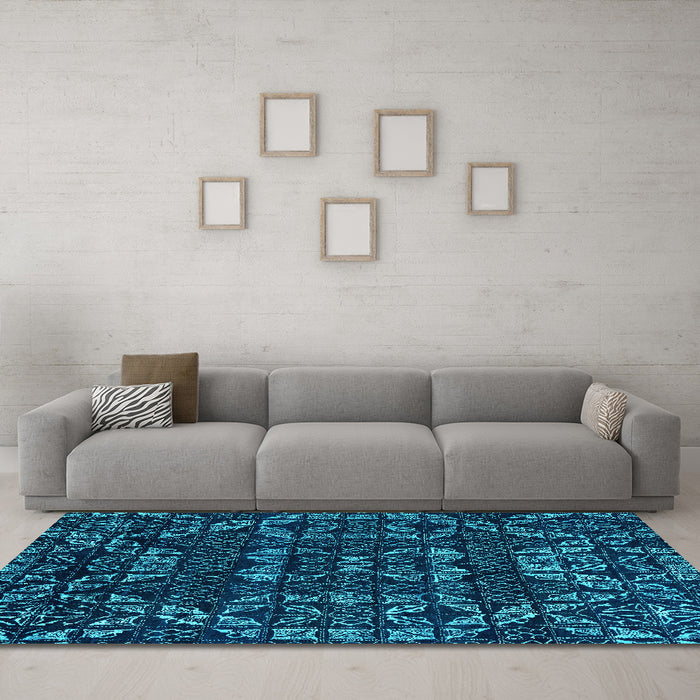 Machine Washable Abstract Turquoise Modern Area Rugs in a Living Room,, wshabs4506turq