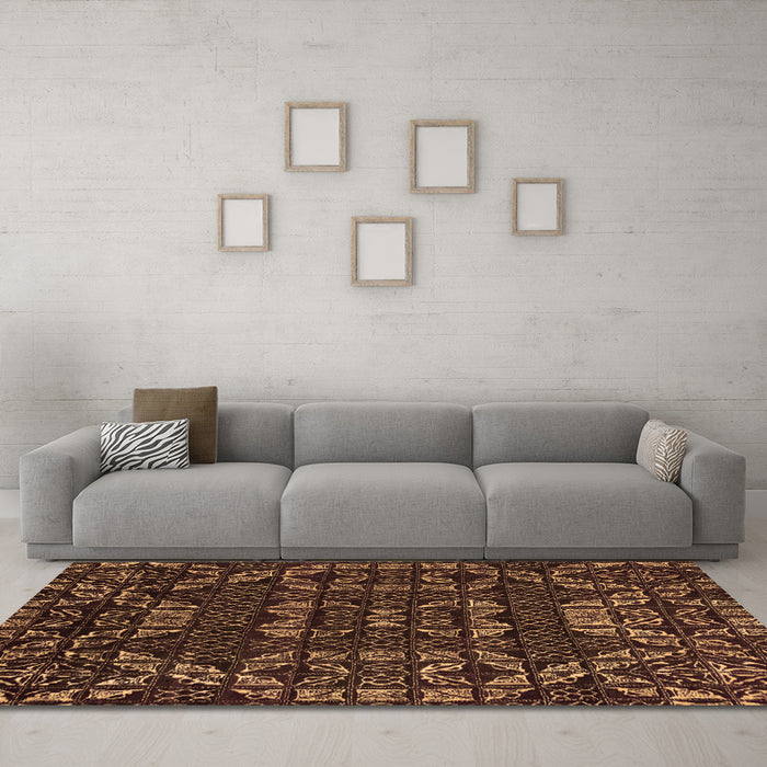 Machine Washable Abstract Orange Modern Area Rugs in a Living Room, wshabs4506org