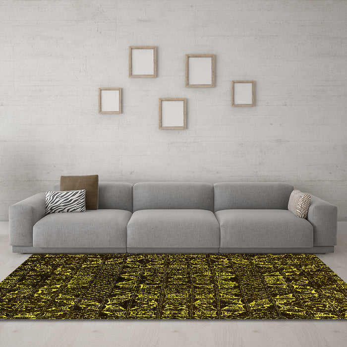Machine Washable Abstract Yellow Modern Rug in a Living Room, wshabs4507yw