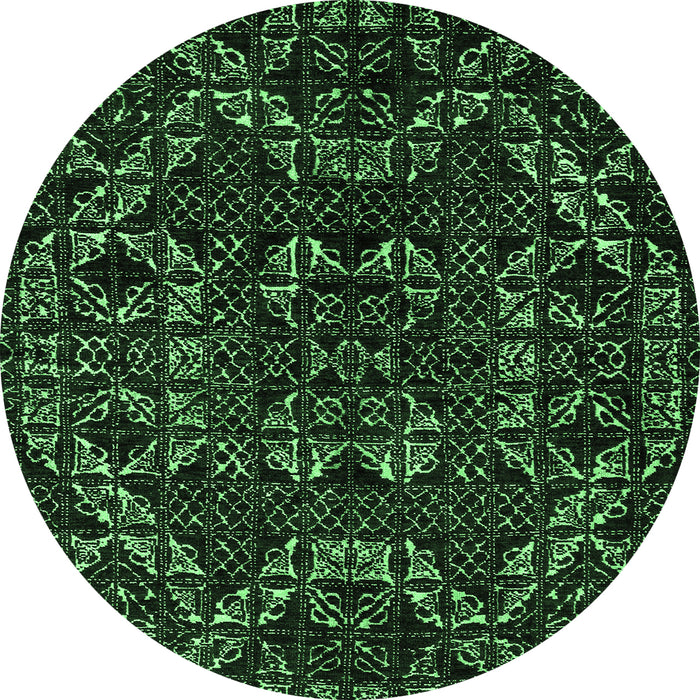 Round Machine Washable Abstract Emerald Green Modern Area Rugs, wshabs4507emgrn