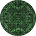 Round Machine Washable Abstract Emerald Green Modern Area Rugs, wshabs4507emgrn