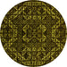 Round Abstract Yellow Modern Rug, abs4507yw