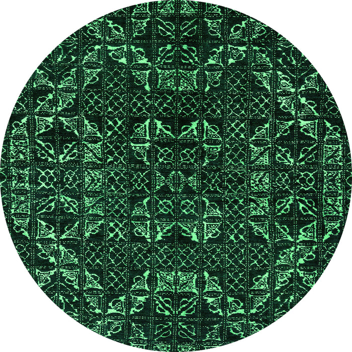 Round Machine Washable Abstract Green Modern Area Rugs, wshabs4507grn