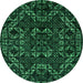 Round Machine Washable Abstract Green Modern Area Rugs, wshabs4507grn