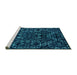 Sideview of Machine Washable Abstract Turquoise Modern Area Rugs, wshabs4507turq