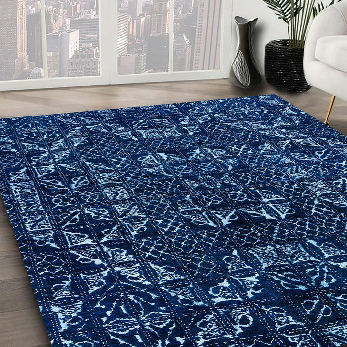 Abstract MidBlue Modern Rug in Family Room, abs4507