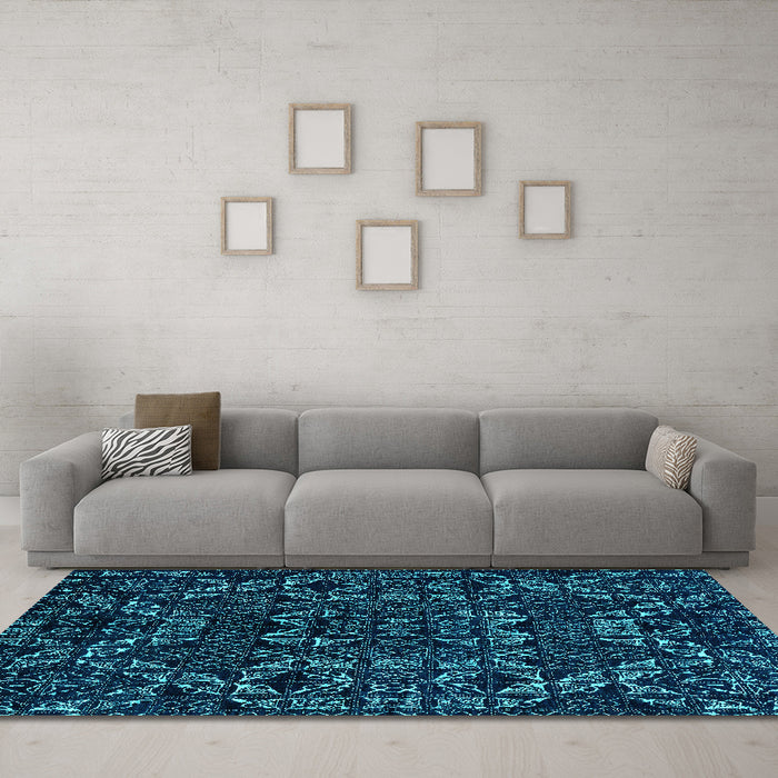 Machine Washable Abstract Turquoise Modern Area Rugs in a Living Room,, wshabs4507turq