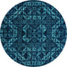 Round Machine Washable Abstract Turquoise Modern Area Rugs, wshabs4507turq