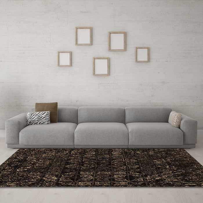 Machine Washable Abstract Brown Modern Rug in a Living Room,, wshabs4508brn