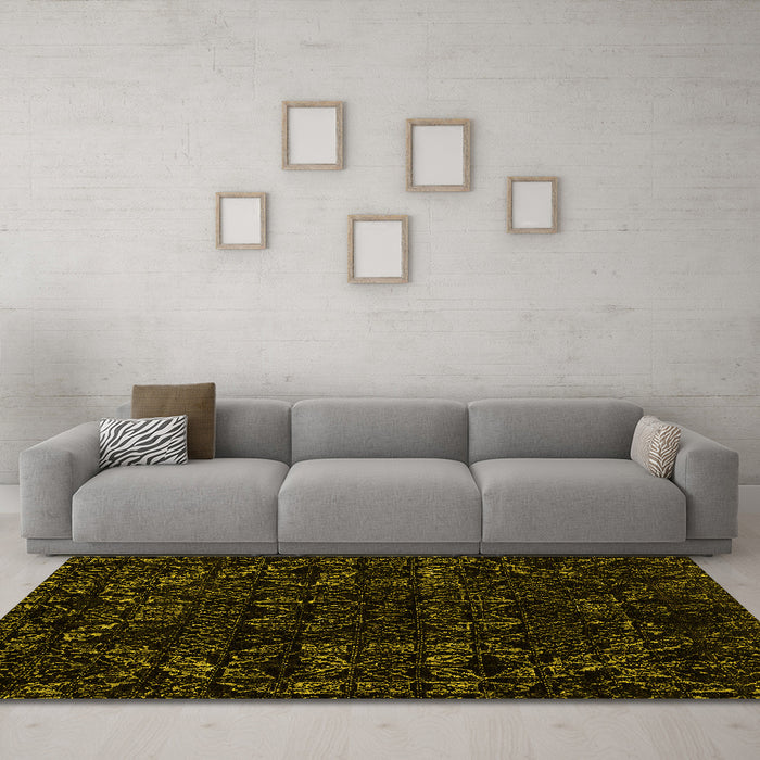 Machine Washable Abstract Yellow Modern Rug in a Living Room, wshabs4508yw