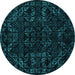 Round Machine Washable Abstract Turquoise Modern Area Rugs, wshabs4508turq