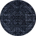 Round Machine Washable Abstract Black Rug, wshabs4508