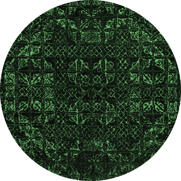 Round Abstract Emerald Green Modern Rug, abs4508emgrn