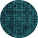 Round Machine Washable Abstract Turquoise Modern Area Rugs, wshabs4509turq