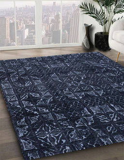 Machine Washable Abstract Night Blue Rug in a Family Room, wshabs4509