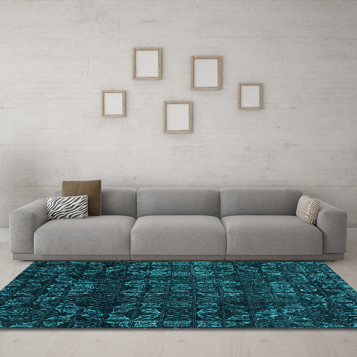 Machine Washable Abstract Turquoise Modern Area Rugs in a Living Room,, wshabs4509turq
