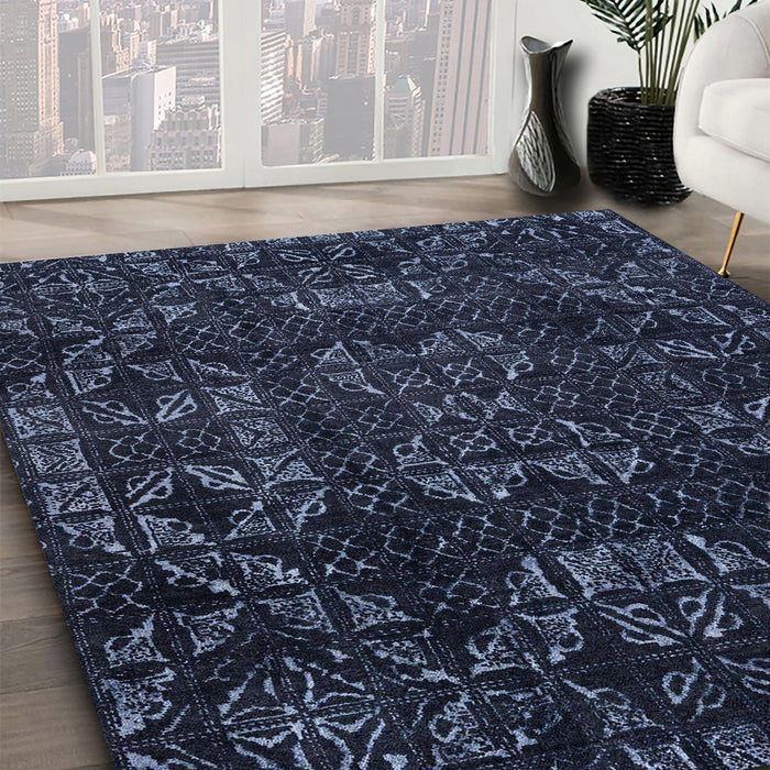 Abstract Blue Modern Rug in Family Room, abs4509
