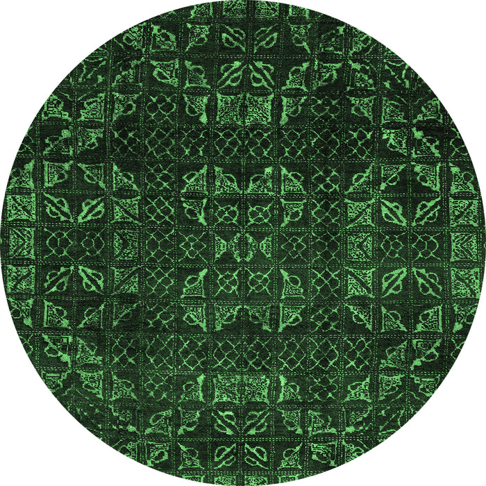 Round Abstract Emerald Green Modern Rug, abs4509emgrn
