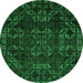 Round Machine Washable Abstract Green Modern Area Rugs, wshabs4509grn