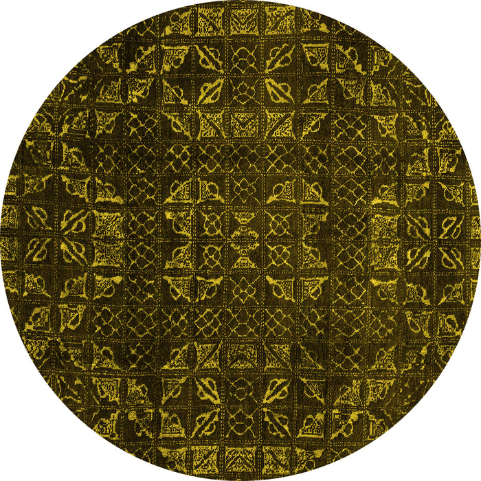 Round Machine Washable Abstract Yellow Modern Rug, wshabs4509yw