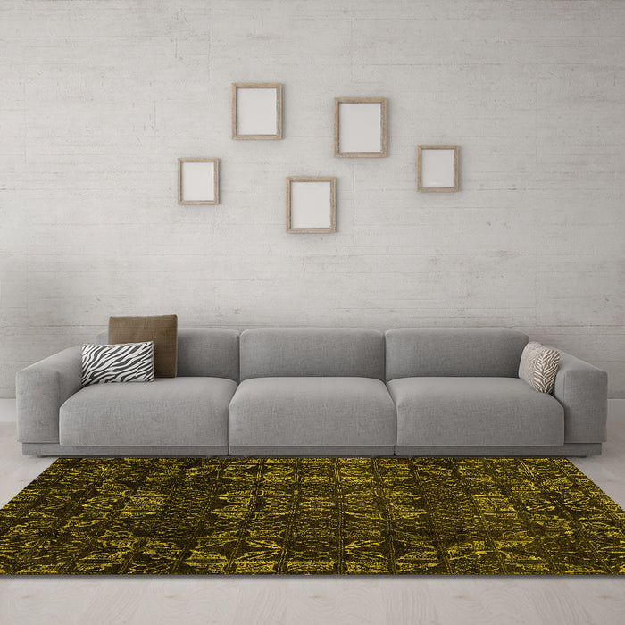 Machine Washable Abstract Yellow Modern Rug in a Living Room, wshabs4509yw