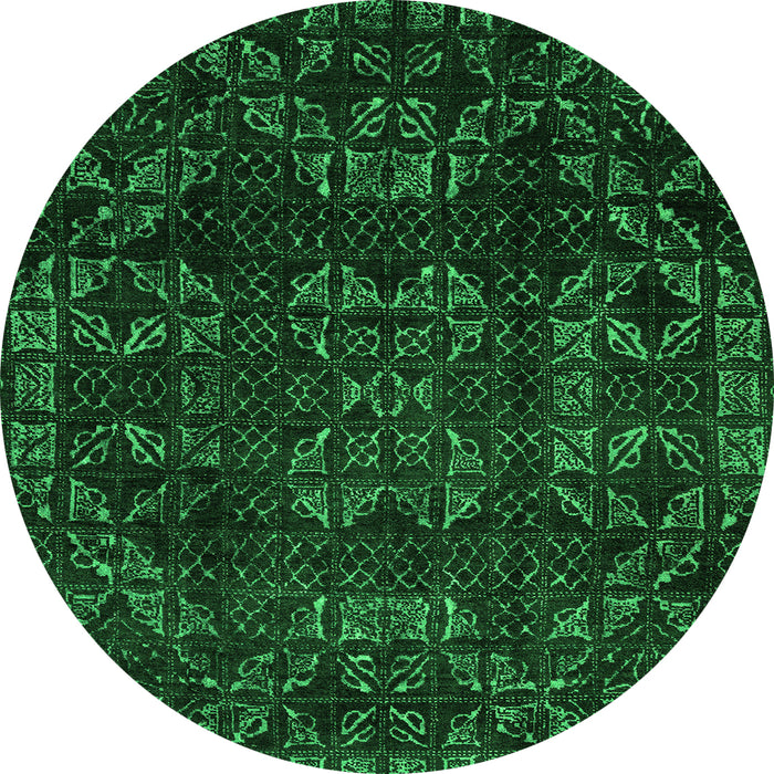 Round Abstract Green Modern Rug, abs4509grn