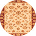 Round Machine Washable Oriental Orange Traditional Area Rugs, wshabs450org