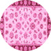 Round Machine Washable Oriental Pink Traditional Rug, wshabs450pnk