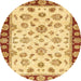 Round Abstract Chrome Gold Yellow Oriental Rug, abs450