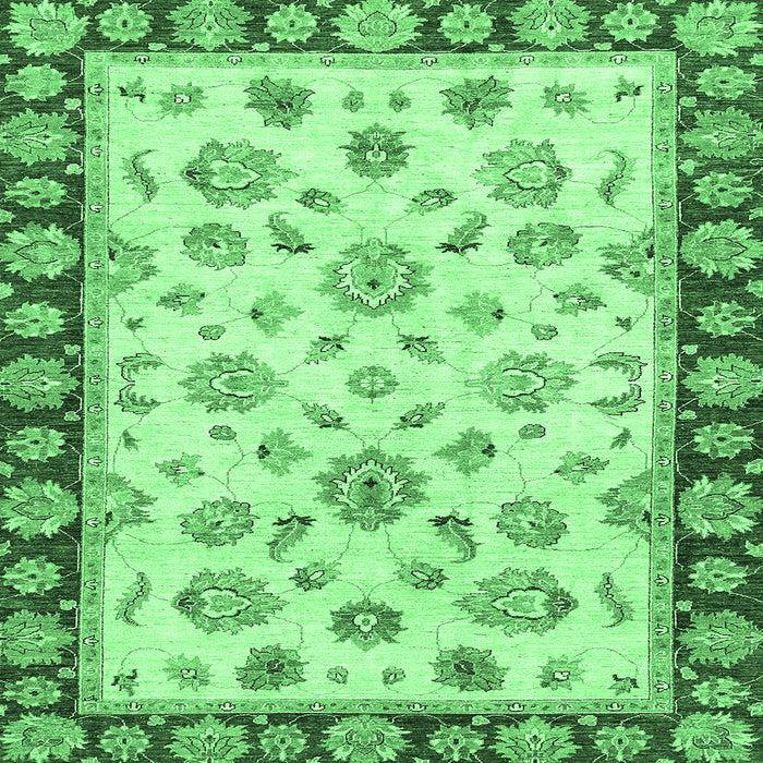 Square Machine Washable Oriental Emerald Green Traditional Area Rugs, wshabs450emgrn