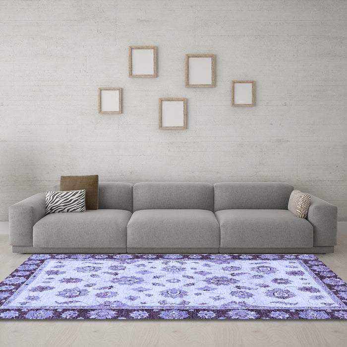 Machine Washable Oriental Blue Traditional Rug in a Living Room, wshabs450blu