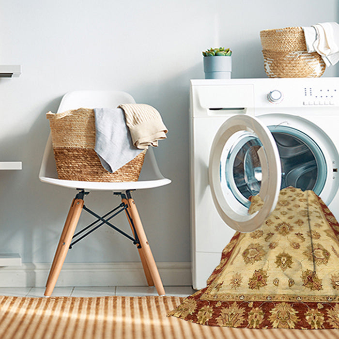 Machine Washable Abstract Chrome Gold Yellow Rug in a Washing Machine, wshabs450