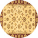 Round Machine Washable Oriental Brown Traditional Rug, wshabs450brn