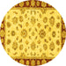 Round Machine Washable Oriental Yellow Traditional Rug, wshabs450yw