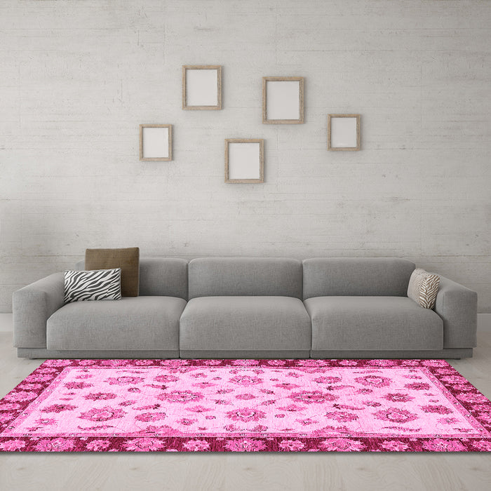 Machine Washable Oriental Pink Traditional Rug in a Living Room, wshabs450pnk