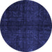 Round Abstract Blue Modern Rug, abs4510blu