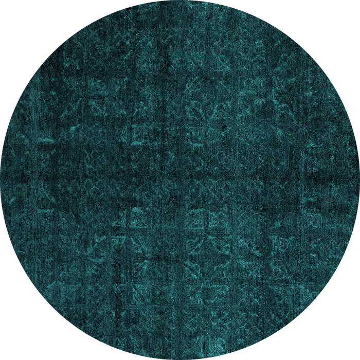 Round Machine Washable Abstract Turquoise Modern Area Rugs, wshabs4510turq