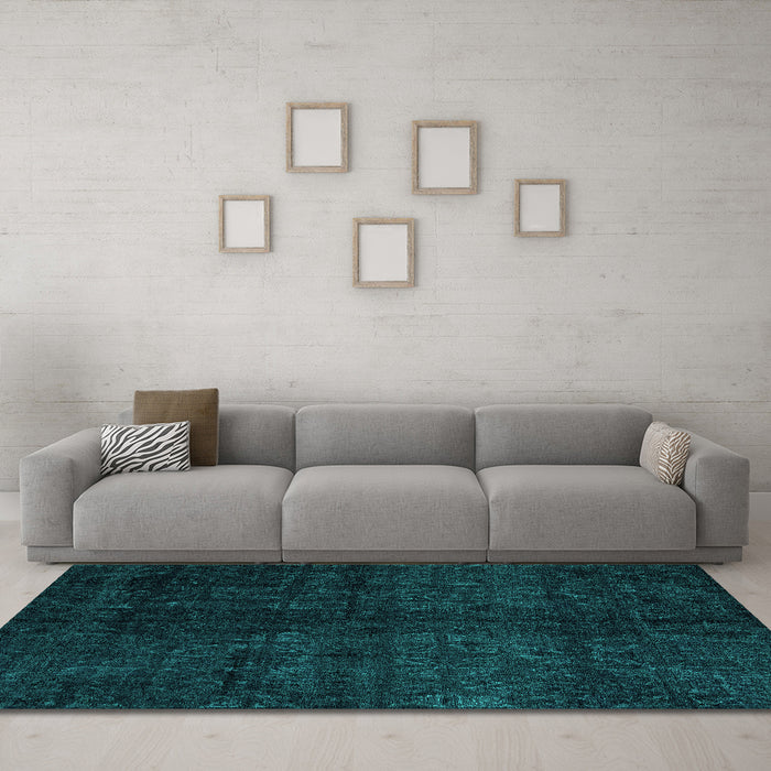 Machine Washable Abstract Turquoise Modern Area Rugs in a Living Room,, wshabs4510turq