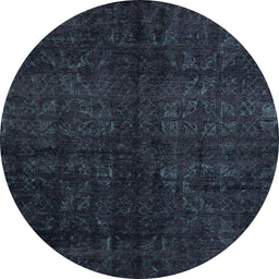 Round Machine Washable Abstract Night Blue Rug, wshabs4510