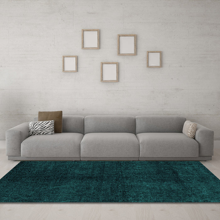 Machine Washable Abstract Turquoise Modern Area Rugs in a Living Room,, wshabs4511turq