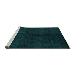 Sideview of Machine Washable Abstract Turquoise Modern Area Rugs, wshabs4511turq