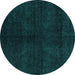 Round Machine Washable Abstract Turquoise Modern Area Rugs, wshabs4511turq