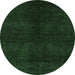 Round Machine Washable Abstract Emerald Green Modern Area Rugs, wshabs4511emgrn