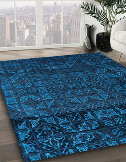 Machine Washable Abstract Bright Navy Blue Rug in a Family Room, wshabs4512