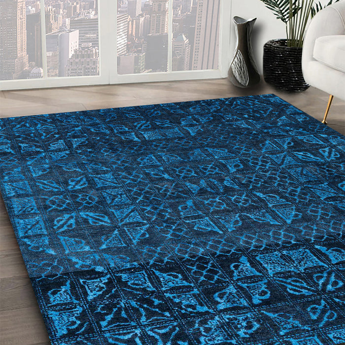 Machine Washable Abstract Bright Navy Blue Rug in a Family Room, wshabs4512