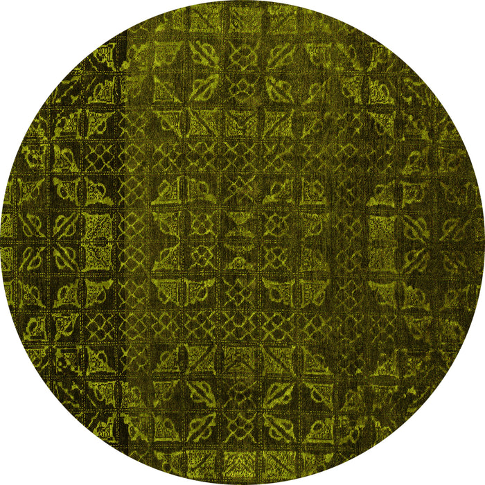 Round Abstract Yellow Modern Rug, abs4512yw