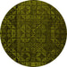 Round Abstract Yellow Modern Rug, abs4512yw