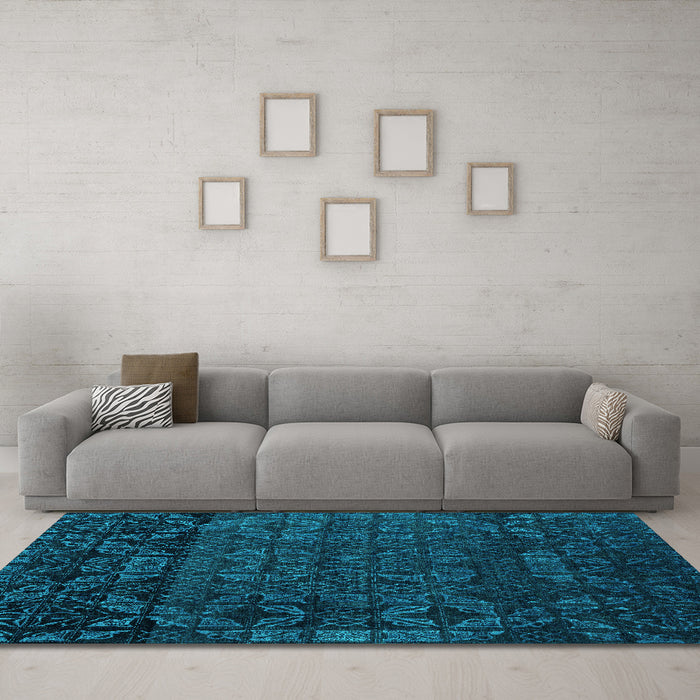 Machine Washable Abstract Turquoise Modern Area Rugs in a Living Room,, wshabs4512turq